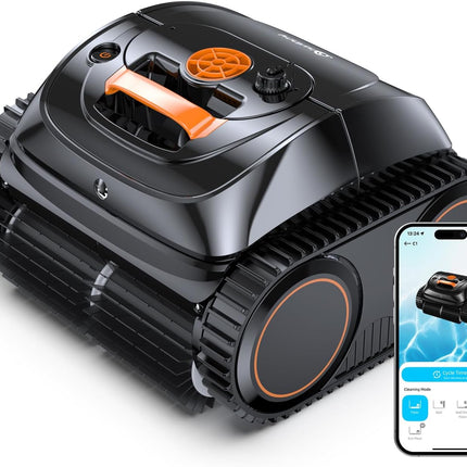 WINNY POOL CLEANER Winny C1 Pool Robot Battery Wall and Floor No Cable, Cleans Floor & Walls, 150 Minutes, Self-Parking, App Control, 150 ㎡ Range, for Ground & Above Ground Pools, Black Orange