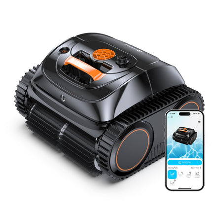 WINNY POOL CLEANER Winny C1 Pool Robot Battery Wall and Floor No Cable, Cleans Floor & Walls, 150 Minutes, Self-Parking, App Control, 150 ㎡ Range, for Ground & Above Ground Pools, Black Orange
