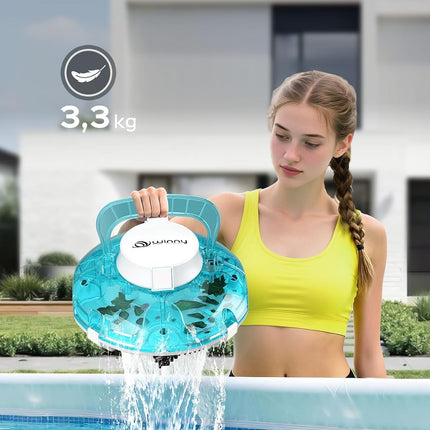 WINNY POOL CLEANER Winny 200 Pool Robot, Wireless Pool Vacuum Cleaner with Battery, 75 Minutes Running Time, for Above Ground Pools up to 60 m², Double Filtration, Automatic Parking, Compact