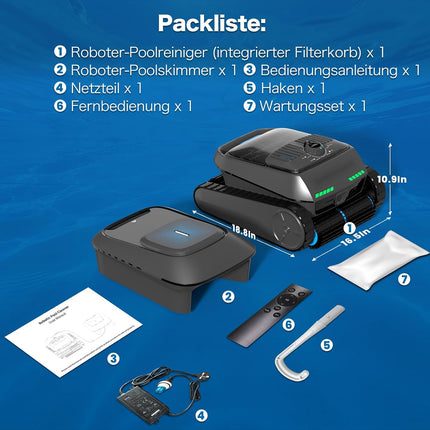 Pool Robot Battery Wireless, Pool Robot Floor and Wall, Waterline, Ultrasonic Detection, Intelligent Navigation (PC200)