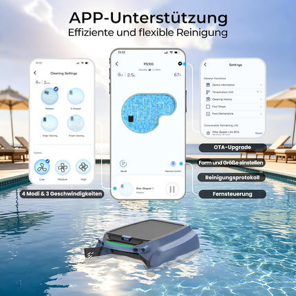 PS100 Solar Pool Skimmer Robot, Wireless Pool Robot | Active solar tracking, app control, 24/7 surface cleaning, 6L filter basket, ultrasonic obstacle detection for all pool
