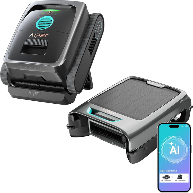 AIPER (2026) Expert Duo: Pool Robot Scuba V3 & EcoSurfer S2, 360° Cleaning from Top to Bottom, Automatic Maintenance 7 Days, 10x Faster Cleaning with AI Patrol, Water Care