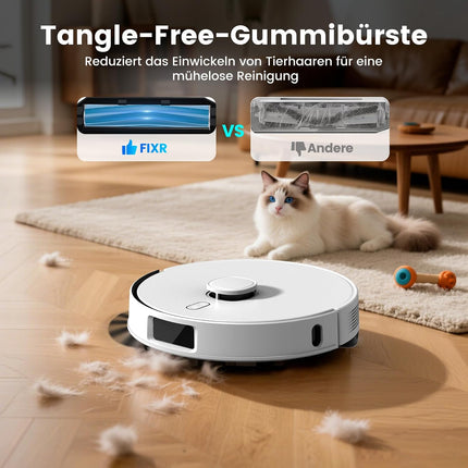 FIXR Robot Vacuum Cleaner with Mop Function, Vacuum Cleaner Robot with Suction Station 3.5 L, 12000 Pa Suction Power, Reactive 3D Obstacle Avoidance, T30+ Robot Vacuum Cleaner for Pet Hair and Carpet