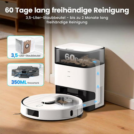 T30+ Robot Vacuum Cleaner with Mop Function, Vacuum Cleaner Robot with Suction Station 3.5 L, 12000Pa Suction Power, Reactive 3D Obstacle Avoidance