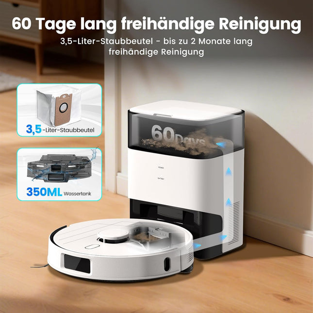 T30+ Robot Vacuum Cleaner with Mop Function, Vacuum Cleaner Robot with Suction Station 3.5 L, 12000Pa Suction Power, Reactive 3D Obstacle Avoidance