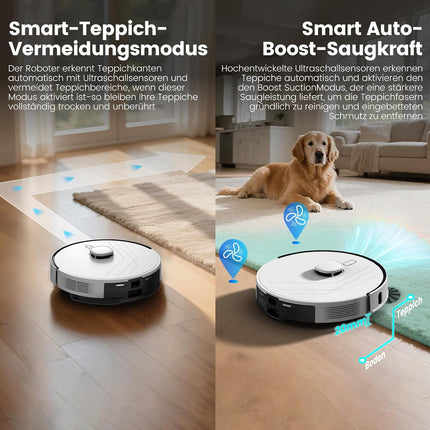 T30+ Robot Vacuum Cleaner with Mop Function, Vacuum Cleaner Robot with Suction Station 3.5 L, 12000Pa Suction Power, Reactive 3D Obstacle Avoidance
