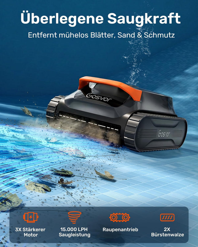 Gosvor LiteVac G1 4-in-1 Pool Robot for Wall, Floor, Waterline and Flat Zone, 3μm Ultra Fine Filter, Up to 200 Minutes Runtime, Only 6.9 kg, for Pools up to 200 m²