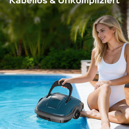 WINNY POOL CLEANER WY1102MAX Wireless Pool Robot Battery, Pool Vacuum Cleaner, Automatic Parking, 180 μm Filtration, with Hooks, 100 Min. Pool Robot Battery, for Flat Floor Above Pools up to 80 m²