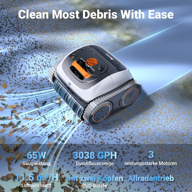 Winny C1 Pool Robot Battery Wall and Floor No Cable, Cleans Floor & Walls, 150 Minutes, Self-Parking, App Control, 150 ㎡ Range, for Ground & Above Ground Pools, Black Orange, White Orange