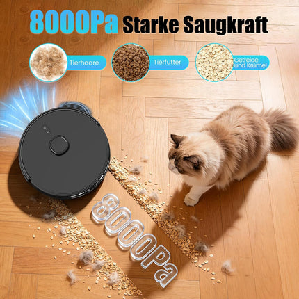8000Pa Suction Robot Vacuum Cleaner with Wiping Function, LiDAR Navigation | E10+ Vacuum Cleaner Robot with Suction Station 3.5 L, Ideal for Carpets and Pet Hair, App Control, (Black)