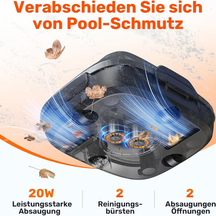 (Upgraded) Gosvor Pool Robot, Automatic Pool Cleaner with Double Motor, Up to 90 Minutes Operating Time, User-Friendly, 3.4 kg Lightweight, Wireless Pool Vacuum Cleaner, Ideal for Flat Pools up to 80