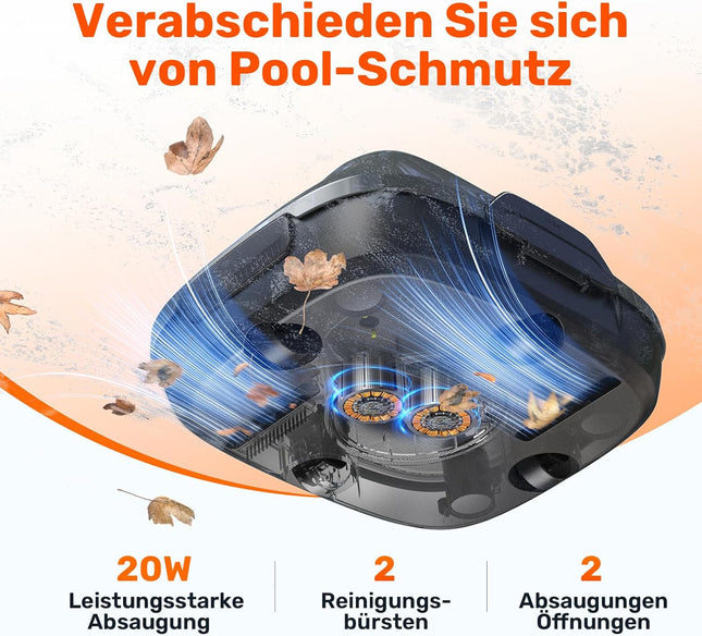 (Upgraded) Gosvor Pool Robot, Automatic Pool Cleaner with Double Motor, Up to 90 Minutes Operating Time, User-Friendly, 3.4 kg Lightweight, Wireless Pool Vacuum Cleaner, Ideal for Flat Pools up to 80