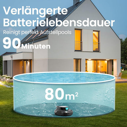AIPER Pool Robot, Cordless Pool Vacuum Cleaner, 90-Min Runtime, Automatic Cleaning with Self-Parking Function, Compact and Lightweight Pool Cleaner, Ideal for Above-Ground Pools