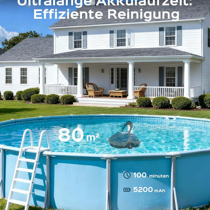 WINNY POOL CLEANER WY1102MAX Wireless Pool Robot Battery, Pool Vacuum Cleaner, Automatic Parking, 180 μm Filtration, with Hooks, 100 Min. Pool Robot Battery, for Flat Floor Above Pools up to 80 m²