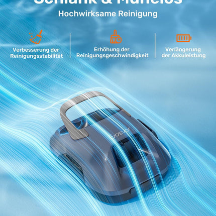 Gosvor Pool Vacuum Cleaner Battery with 90 Minutes Running Time, 3.4 kg Lightweight Pool Robot, Easy to Use, Self-Parking Function, 6600 LPH Strong Pool Cleaner with Double Motor, Ideal for Flat Floor up to 80 m²