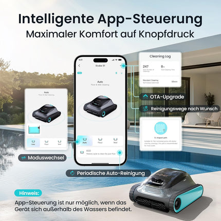 (2026 upgrade) AIPER Scuba S1 pool robot floor and wall, waterline cleaning, double filtration, 270 min runtime, intelligent navigation, app control and OTA updates for built-in and above-ground pools