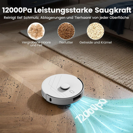 T30+ Robot Vacuum Cleaner with Mop Function, Vacuum Cleaner Robot with Suction Station 3.5 L, 12000Pa Suction Power, Reactive 3D Obstacle Avoidance