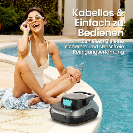 AIPER Kabelloser Poolroboter, Poolsauger Akku mit Doppelantrieb, Selbstparkend, Poolreinigungsroboter, Geeignet für Flache Pools bis zu 80 m2 (Dauer 90 Minuten) - Seagull 800B