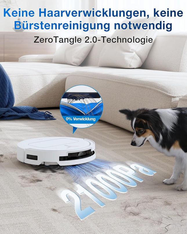 ECOVACS T50 Omni Gen2 Robot Vacuum Cleaner with Mop Function 21,000 Pa, ZeroTangle | Robot Vacuum Cleaner, Extendable Side Brush and Mop, Mop Wash with 75°C Hot Water, All-in-One Station, Silver White