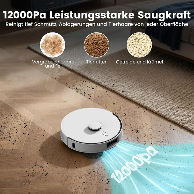 FIXR Robot Vacuum Cleaner with Mop Function, Vacuum Cleaner Robot with Suction Station 3.5 L, 12000 Pa Suction Power, Reactive 3D Obstacle Avoidance, T30+ Robot Vacuum Cleaner for Pet Hair and Carpet