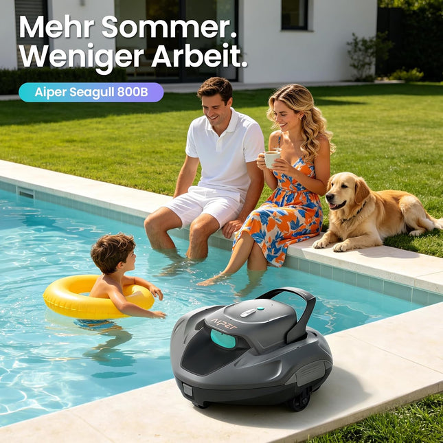 AIPER Seagull 800B Poolroboter, Poolsauger Akku mit 90 Min. Laufzeit, Intelligente Selbstparkfunktion, LED-Anzeige, Poolreiniger für Aufstellpools & Flachbodenpools bis 80 m²