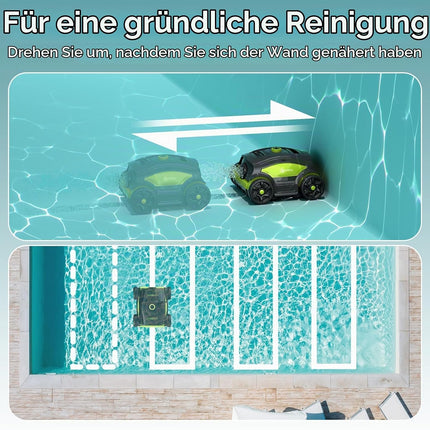 WINNY POOL CLEANER Winny 300II Pool Robot Battery Wireless Pool Vacuum Cleaner Robot, 120 Min, LED Display, Automatic Parking, Pool Cleaner for Flat Floor Above Ground Pool up to 100 m² - Black Green