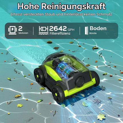 WINNY POOL CLEANER Winny 300II Pool Robot Battery Wireless Pool Vacuum Cleaner Robot, 120 Min, LED Display, Automatic Parking, Pool Cleaner for Flat Floor Above Ground Pool up to 100 m² - Black Green