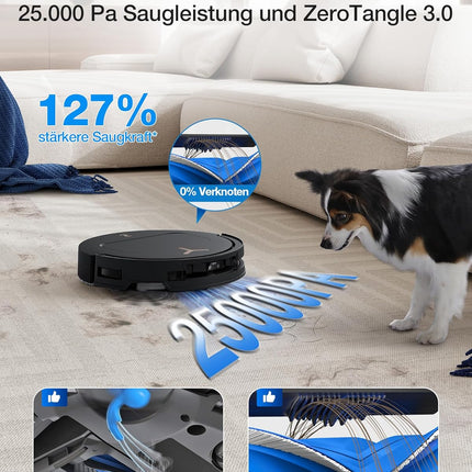 ECOVACS T50 PRO Omni Gen3 Robot Vacuum Cleaner with Mop Function 25,000 Pa, 81 mm | AIVI 3D 3.0, automatic. Addition of cleaning solution, cleaning the mop at 75°C, hot air drying, ZeroTangle 3.0, gloss black