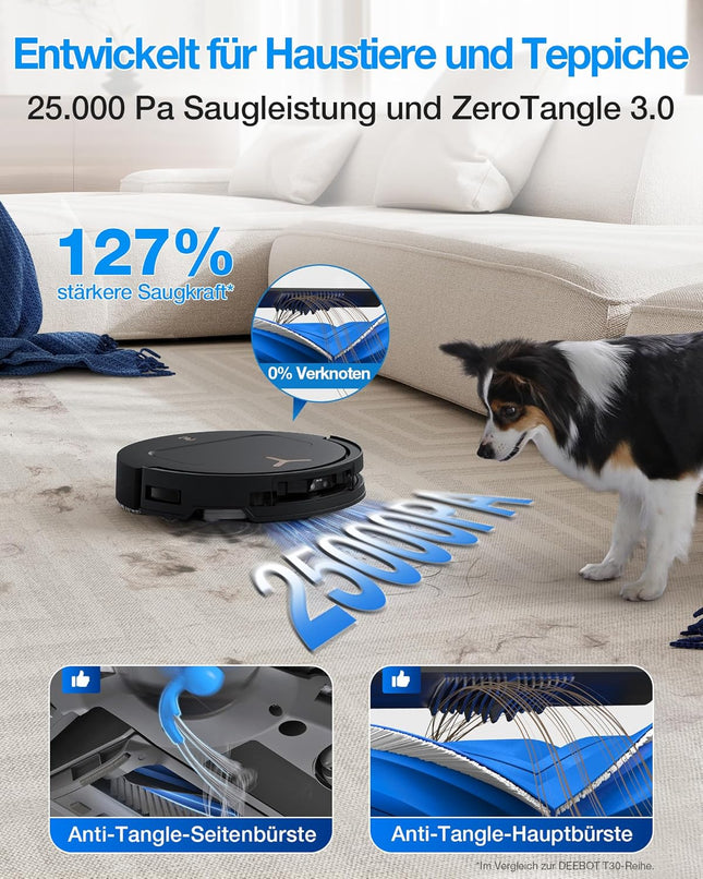 ECOVACS T50 PRO Omni Gen3 Robot Vacuum Cleaner with Mop Function 25,000 Pa, 81 mm | AIVI 3D 3.0, automatic. Addition of cleaning solution, cleaning the mop at 75°C, hot air drying, ZeroTangle 3.0, gloss black