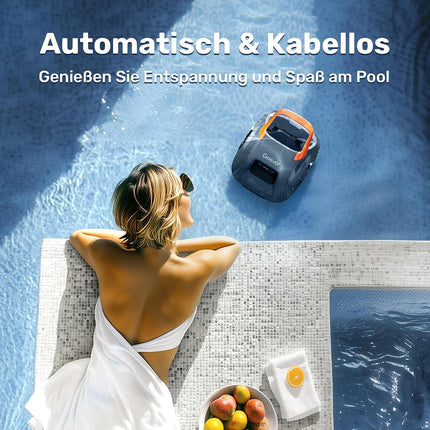 (Upgraded) Gosvor Pool Robot, Automatic Pool Cleaner with Double Motor, Up to 90 Minutes Operating Time, User-Friendly, 3.4 kg Lightweight, Wireless Pool Vacuum Cleaner, Ideal for Flat Pools up to 80