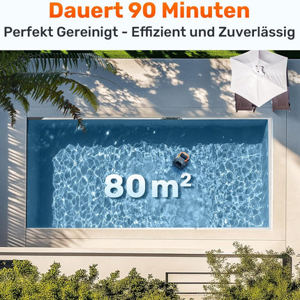 (Upgraded) Gosvor Pool Robot, Automatic Pool Cleaner with Double Motor, Up to 90 Minutes Operating Time, User-Friendly, 3.4 kg Lightweight, Wireless Pool Vacuum Cleaner, Ideal for Flat Pools up to 80