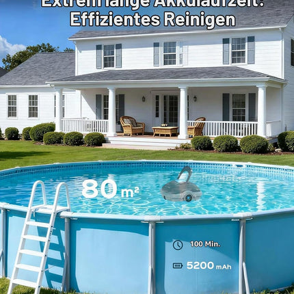 WINNY POOL CLEANER WY1102MAX Wireless Pool Robot Battery, Pool Vacuum Cleaner, Automatic Parking, 180 μm Filtration, with Hooks, 100 Min. Pool Robot Battery, for Flat Floor Above Pools up to 80 m²