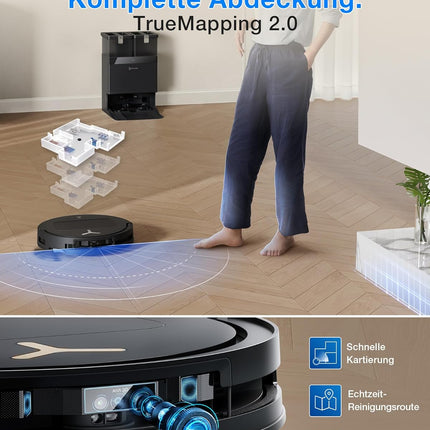 ECOVACS T50 PRO Omni Gen3 Robot Vacuum Cleaner with Mop Function 25,000 Pa, 81 mm | AIVI 3D 3.0, automatic. Addition of cleaning solution, cleaning the mop at 75°C, hot air drying, ZeroTangle 3.0, gloss black