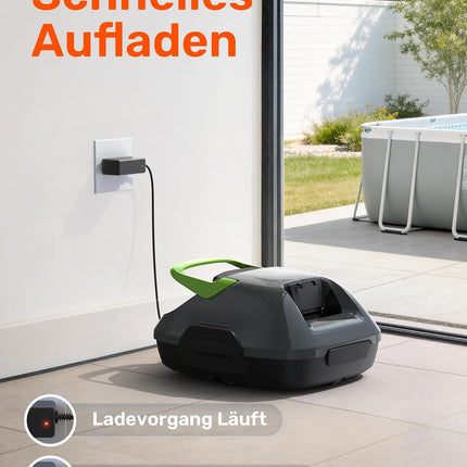 (Upgrade) Gosvor Pool Robot Battery, Up to 7200 LPH Efficient Cleaning with Power Clean Mode, Up to 90 Minutes, 3.4 kg Lightweight, Easy to Use & Maintenance, Pool Vacuum Cleaner for Flat Floors up to 80 m², Green