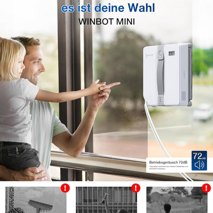 ECOVACS Winbot Mini Window Cleaning Robot Compact Design Double Nozzles with Ultrasonic Atomisation, 9 Level Protection System, Intelligent Path Planning, 4 Cleaning Modes, Non-Slip System, White