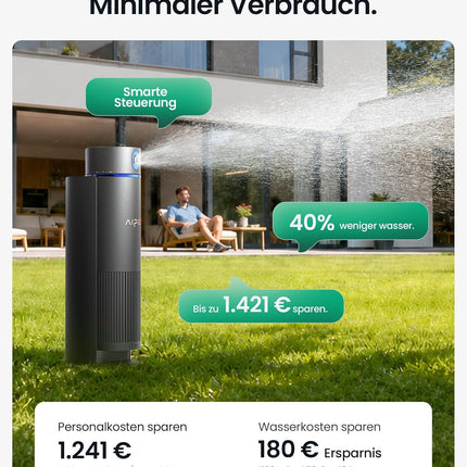Aiper IrriSense 2 Smart Irrigation System, Multi-Zone Irrigation Device with App Control, Intelligent Scheduling and Rain Sensor for Lawns up to 445 m²