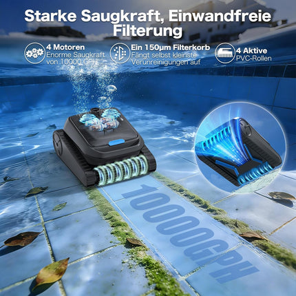 Pool Robot Battery Wireless, Pool Robot Floor and Wall, Waterline, Ultrasonic Detection, Intelligent Navigation (PC200)