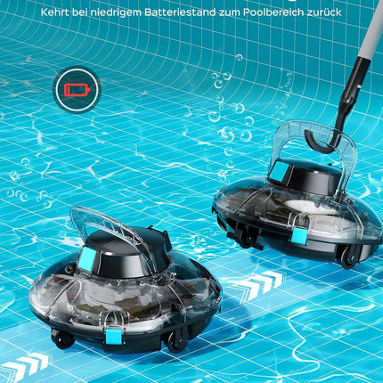 WINNY POOL CLEANER Winny 200 Pool Robot, Wireless Pool Vacuum Cleaner with Battery, 75 Minutes Running Time, for Above Ground Pools up to 60 m², Double Filtration, Automatic Parking, Compact