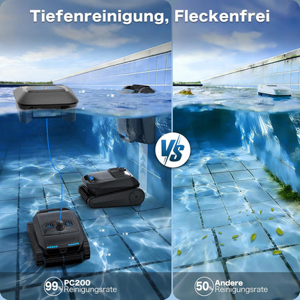 Pool Robot Battery Wireless, Pool Robot Floor and Wall, Waterline, Ultrasonic Detection, Intelligent Navigation (PC200)