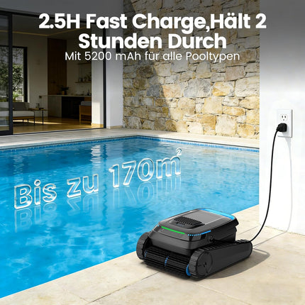 PC10 Pool Robot Floor and Wall, Waterline, 18927LPH Power Cleaner | (2026 Upgrade) Pool Vacuum Cleaner Battery Wireless, Intelligent Navigation, Pool Cleaner for Pools up to 170 ㎡, Black