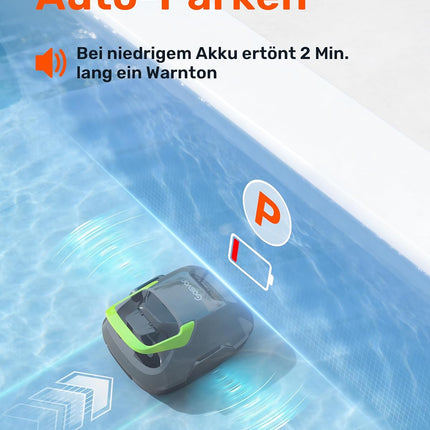 (Upgrade) Gosvor Pool Robot Battery, Up to 7200 LPH Efficient Cleaning with Power Clean Mode, Up to 90 Minutes, 3.4 kg Lightweight, Easy to Use & Maintenance, Pool Vacuum Cleaner for Flat Floors up to 80 m², Green