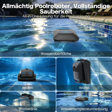Pool Robot Battery Wireless, Pool Robot Floor and Wall, Waterline, Ultrasonic Detection, Intelligent Navigation (PC200)