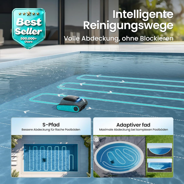 AIPER Scuba S1 Poolroboter Boden und Wand, Kabelloser Poolsauger mit Wandklettern, Intelligenten Navigation 2.0, 150 Minuten Batterielaufzeit, Poolreiniger für Eingelassene Pools bis zu 150㎡