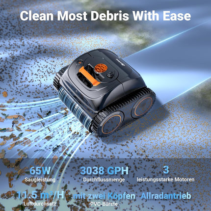 WINNY POOL CLEANER Winny C1 Pool Robot Battery Wall and Floor No Cable, Cleans Floor & Walls, 150 Minutes, Self-Parking, App Control, 150 ㎡ Range, for Ground & Above Ground Pools, Black Orange